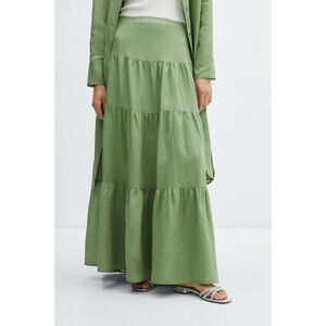NEW MANGO MNG GREEN RAMIE MAXI LONG SKIRT SZ M